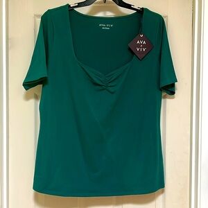 Jade Green Top Short Sleeve size 1X NWT by AVA&VIV square neck